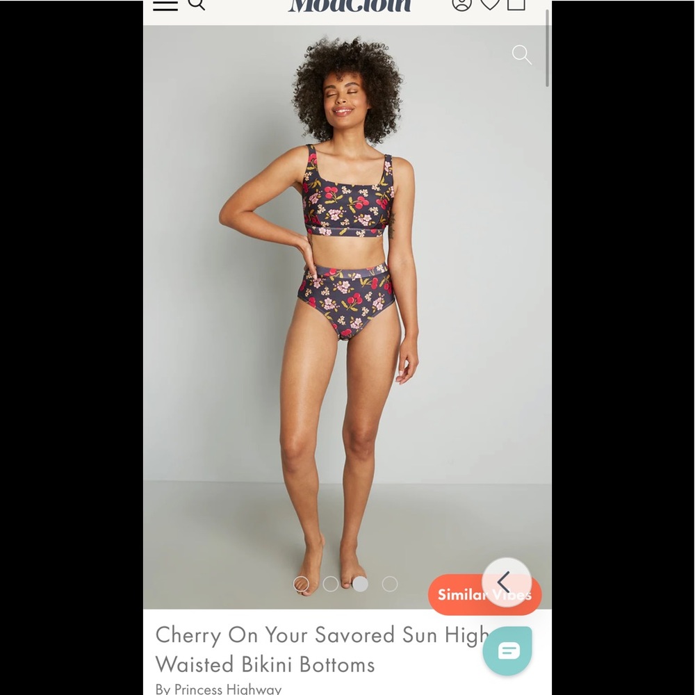 NWT ModCloth Navy Floral Cherry high waisted bikini bottoms size 12
